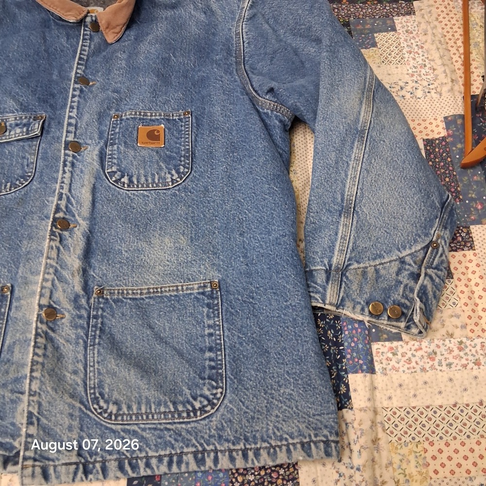 Vintage Carhartt C59 DST Denim Chore Coat Mens 2XL Blanket Lined USA Barn Jacket - Picture 9 of 14